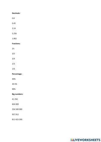 Fractions, decimals, big numbers