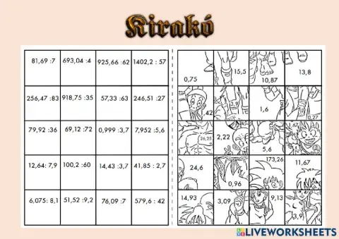 Tizedes törtek kirakó