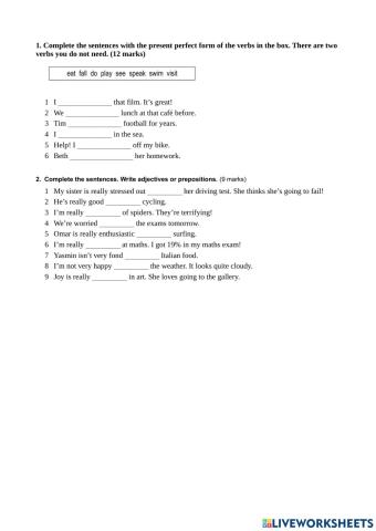 Quick test: Feelings, Present Perfect