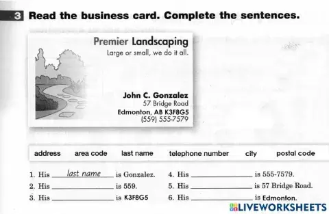 LitF Reading: Business Card (Personal Information)