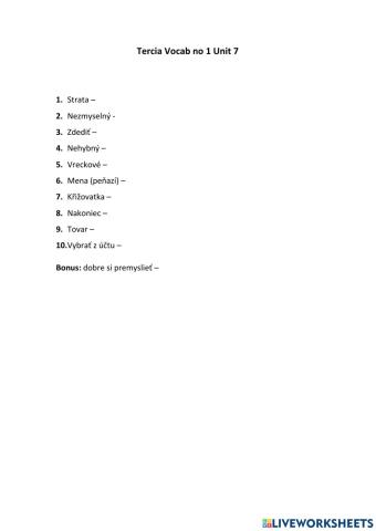 Tercia Vocab no 1 Unit 7