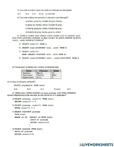 Subinterogari in sql