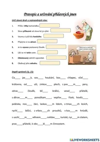 Přídavná jména - určování slovních druhů, vzory mladý-jarní