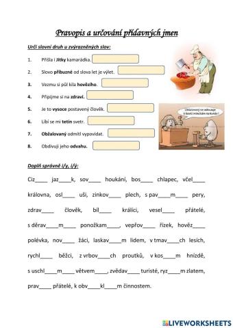 Přídavná jména - určování slovních druhů, vzory mladý-jarní