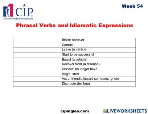 Phrasal Verbs and Idiomatic Expressions Week 54
