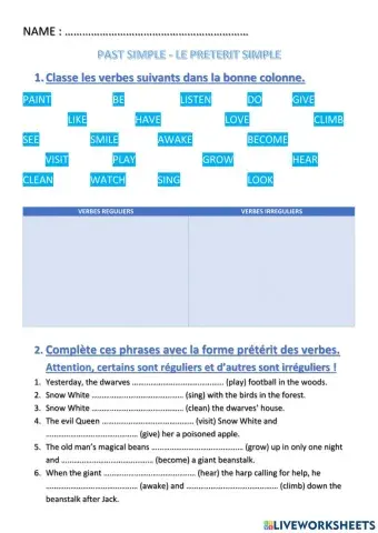 Once Upon a time.(Verbes réguliers et  irréguliers )