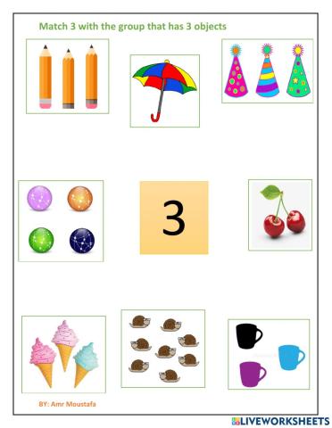 Match the 3 number with correct quantity