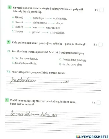 Pasitikrinamasis darbas. TEKSTO SUVOKIMAS  2 kl.