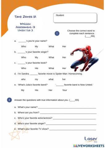 Time Zones 1 First Edition - Evaluation Exercises for Units 1 to 3