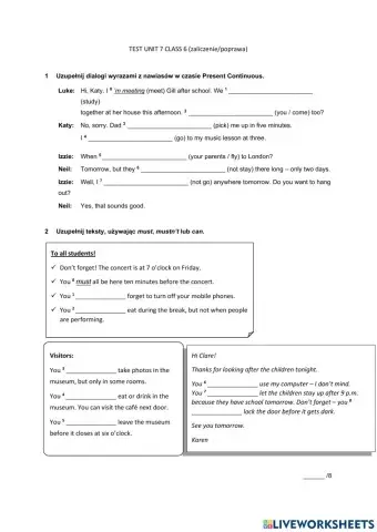 Unit 7 Class 6 Poprawa