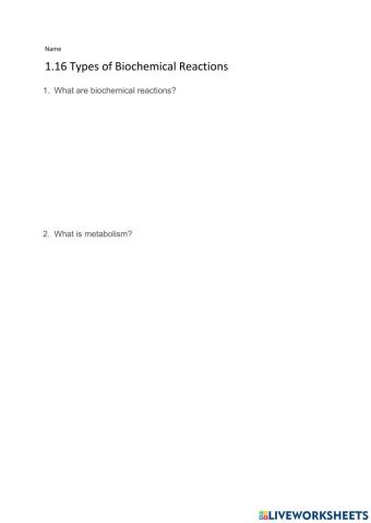 1.16 Types of Biochemical Reactions