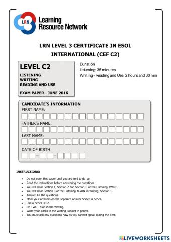 LRN C2 JUNE 2016 TEST
