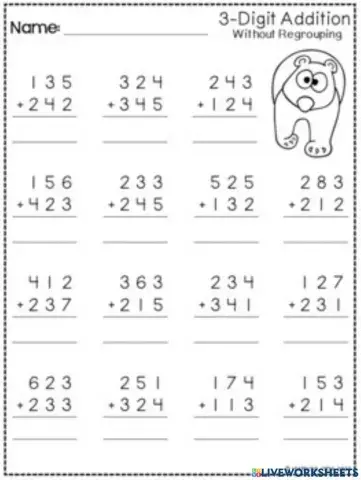 3 Digit Addition without regrouping