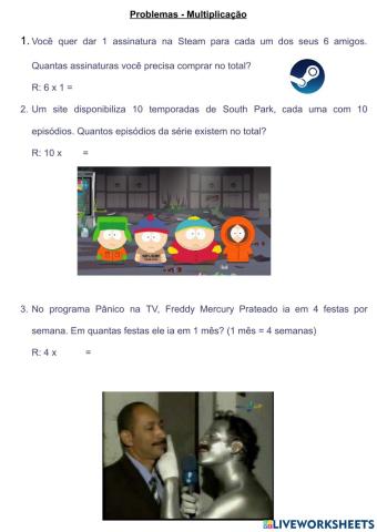 Problemas de multiplicação