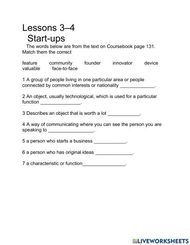 Unit 8 - Lessons 3-4 -Start ups!