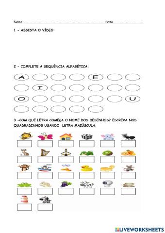 Sequência Alfabética e Letra Inicial