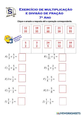 Multiplicação e divisão de frações- 7º ano