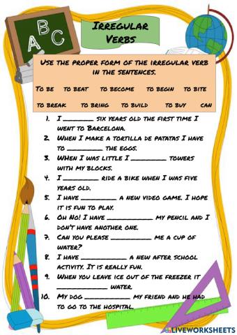 Irregular Verb Sentence Practice 1-10