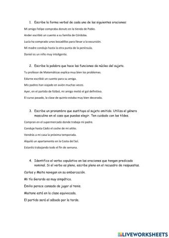 Inicio al análisis sintáctico. Lengua 6º curso E.P.