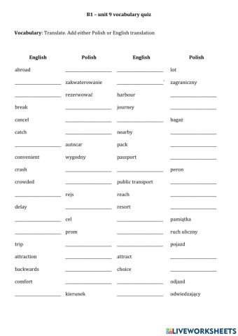 B1 - unit 9 vocabulary quiz