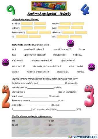 Číslovky - souhrnné opakování