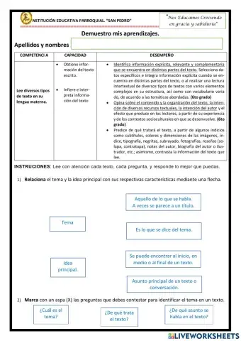 Texto, tema e idea principal