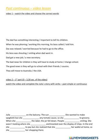 Past continuous video lesson