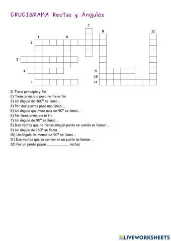 Crucigrama ángulos y rectas
