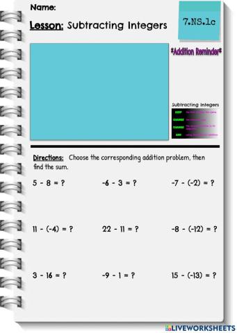 Subtracting Integers