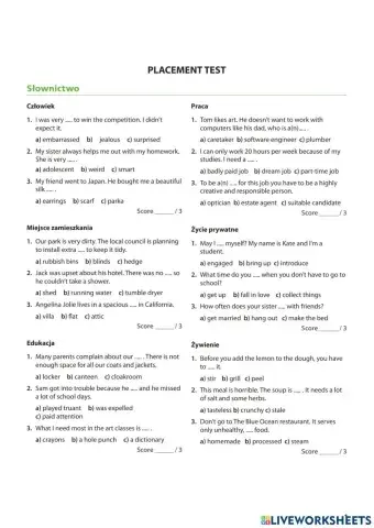Egzamin ósmoklasisty placement test (based on Nowa Era)