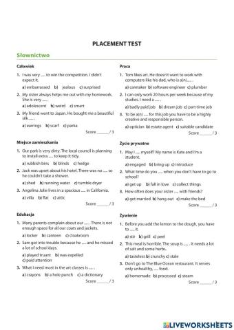 Egzamin ósmoklasisty placement test (based on Nowa Era)