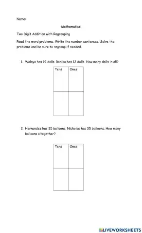 Two Digit  Addition  with regrouping