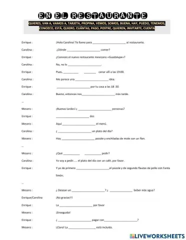 Diálogo en un restaurante