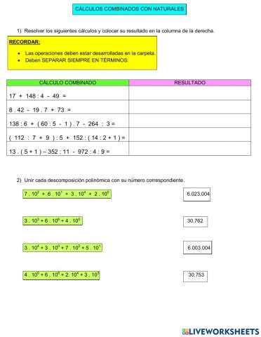 Cálculos combinados con naturales
