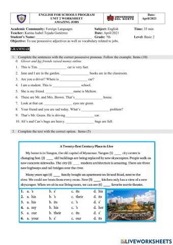7° Unit 2 Worksheet