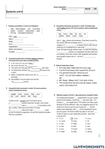 Food Żywienie unit 6 test