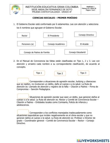 PRUEBA 1P - CIENCIAS SOCIALES - GRADO 4F
