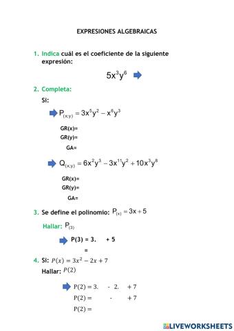 Expresiones algebraicas - Grade 3
