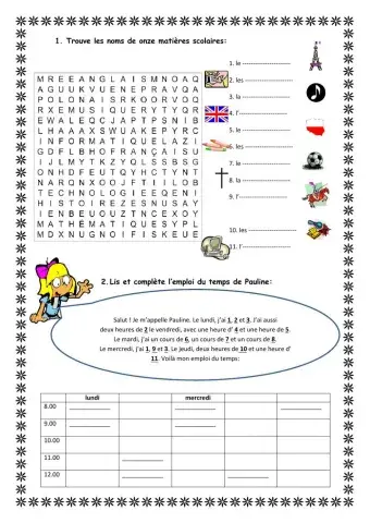 emploi du temps de Pauline