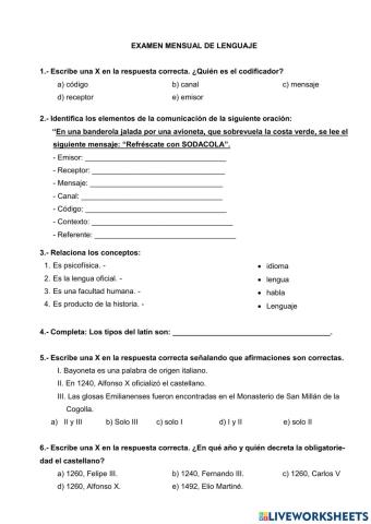 Examen de lenguaje de 3ero secundaria