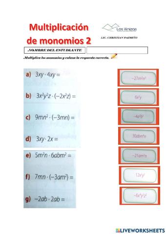 Multiplicación de monomios 2