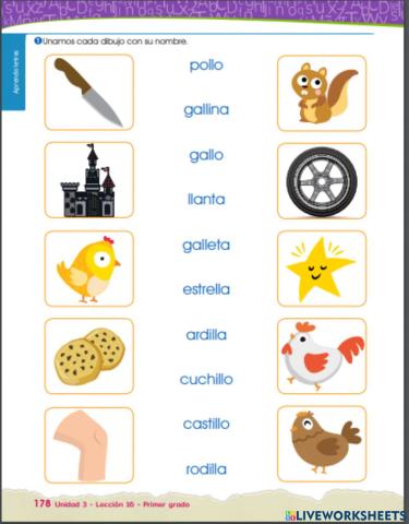 Unir con una linea la imagen con el nombre.