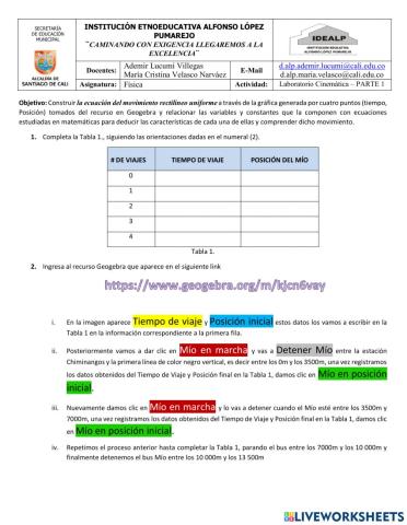 Cinemática- Laboratorio (Parte 1)