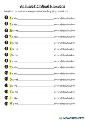 Alphabet and Ordinal Numbers