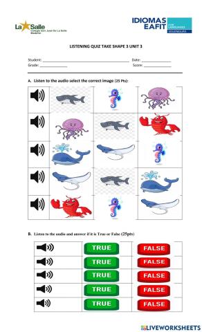 Listening quiz unit 3 Take Shape 3