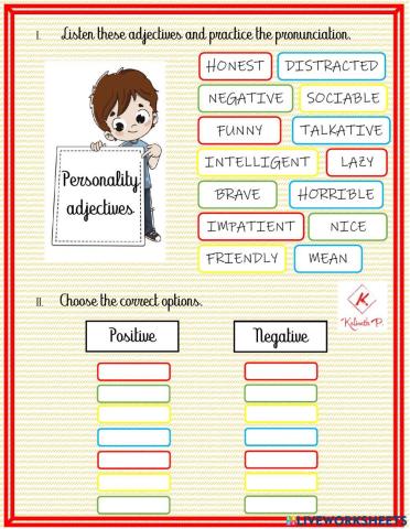 Personality adjectives