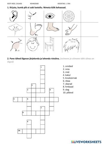 Kehaosad - ristsõna