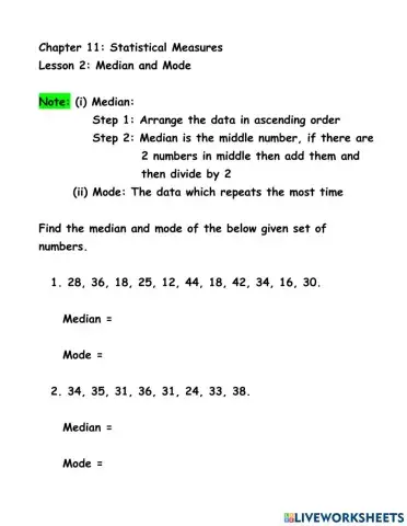 Ch 11 Ln 2 Median and Mode