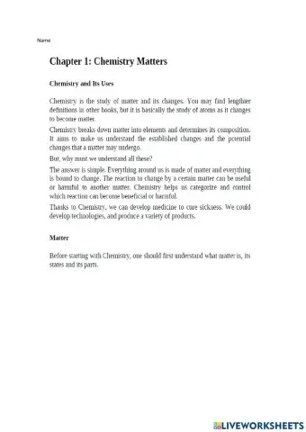 Chapter 1 Chemistry matters