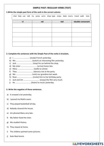 Simple past - Regular verbs (test)